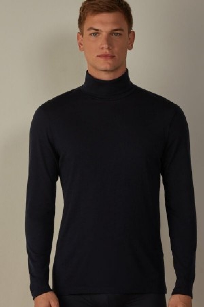 Intimissimi Long-sleeve High-Neck Merino-Uld Top Blå | DKJKU39416