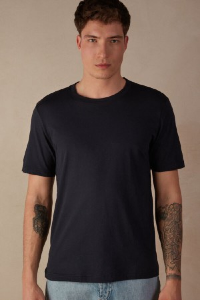 Intimissimi Regular Fit T-Shirt in Extrafine Supima® Bomulds Blå | SDKNY11991