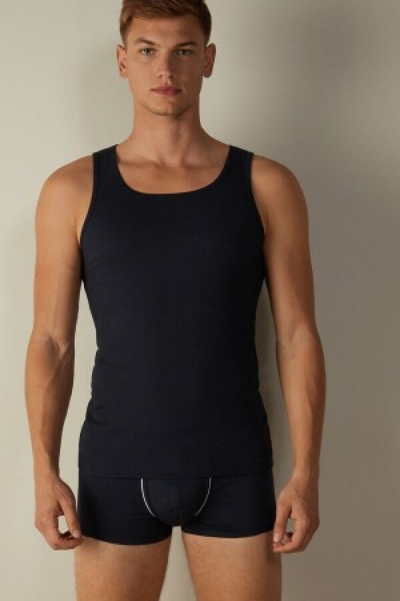 Intimissimi Ribbet Supima Bomulds Tank Top Blå | DKNZX67091