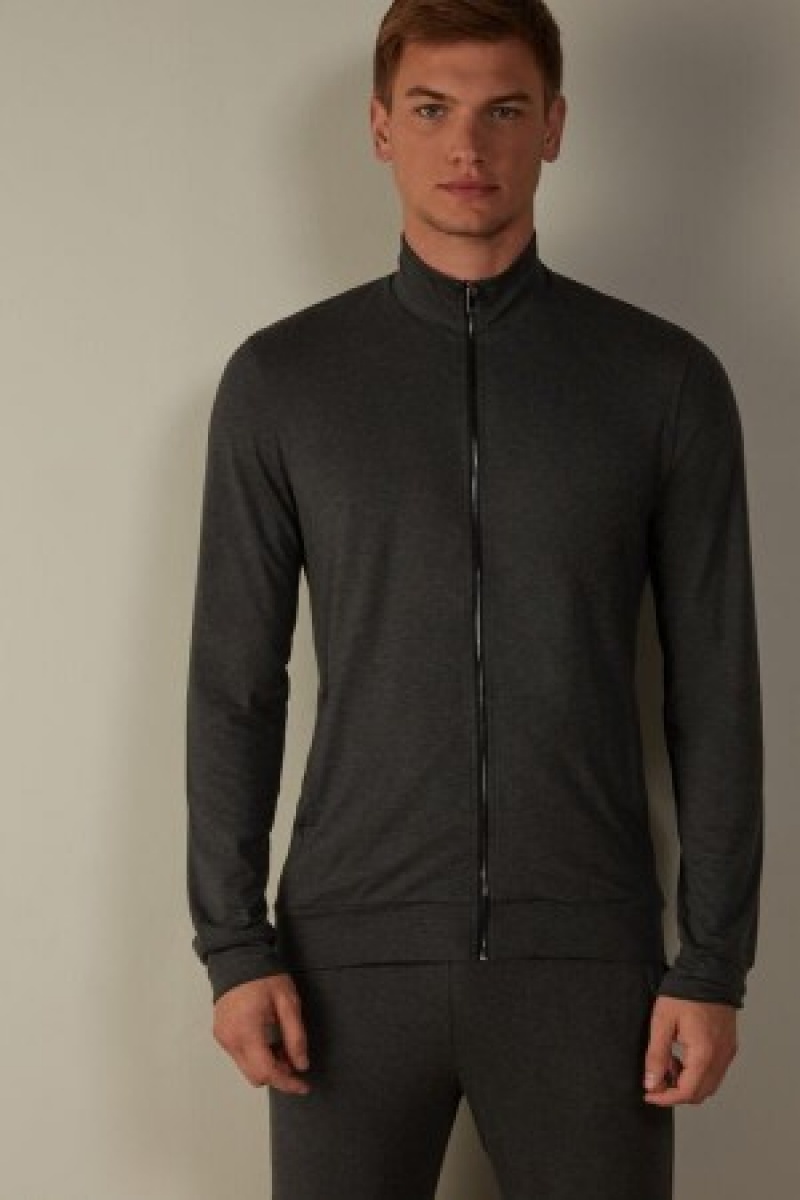 Intimissimi Silk and Modal Zip-Up Sweatshirt Grå | DKXBR57070