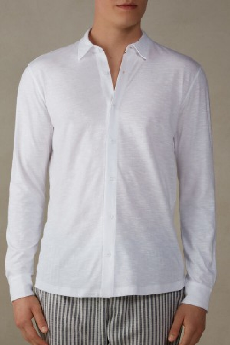 Intimissimi Slub Bomulds Long Sleeve Shirt Hvide | DDKKV64887