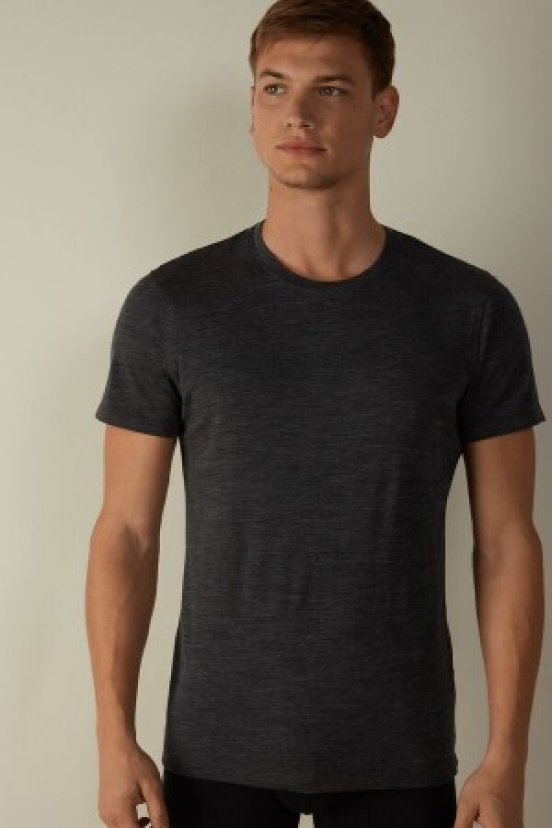 Intimissimi Stretch Merino Uld Kort-Sleeve T-Shirt Mørkegrå | QDKWA36081