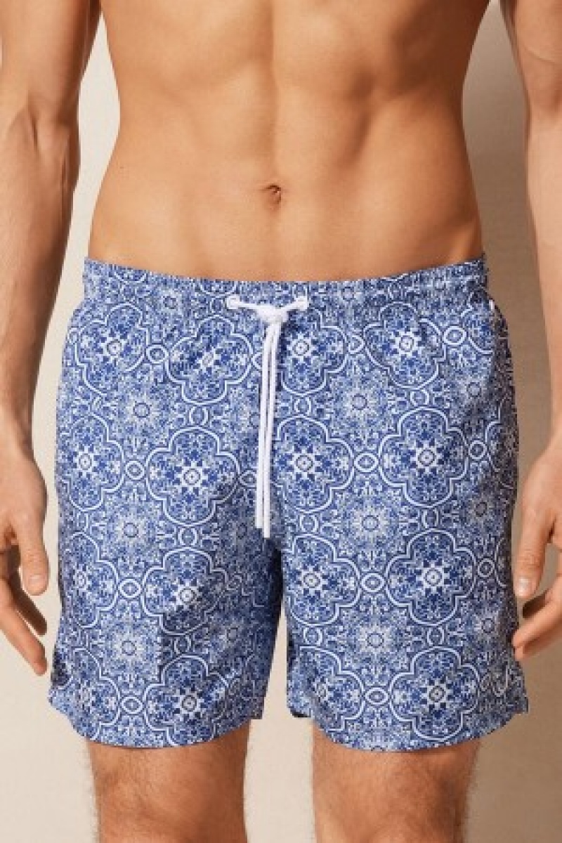 Intimissimi Blue Majolica Print Swim Trunks Blå | DKJKU22769