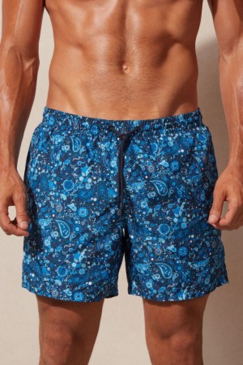 Intimissimi Blue Paisley Print Swim Trunks Blå | XDKBH47370