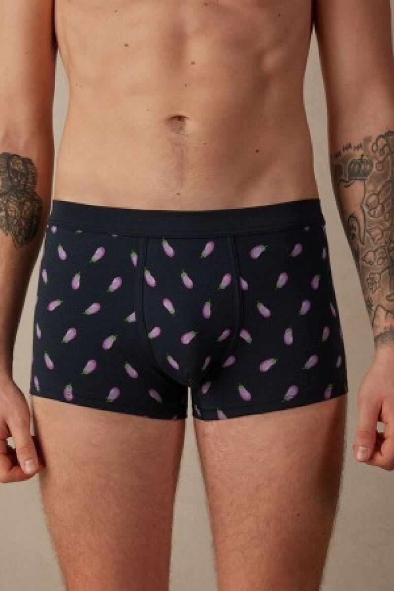 Intimissimi Eggplant Boxers in Stretch Supima® Bomulds Blå | MDKFT29573