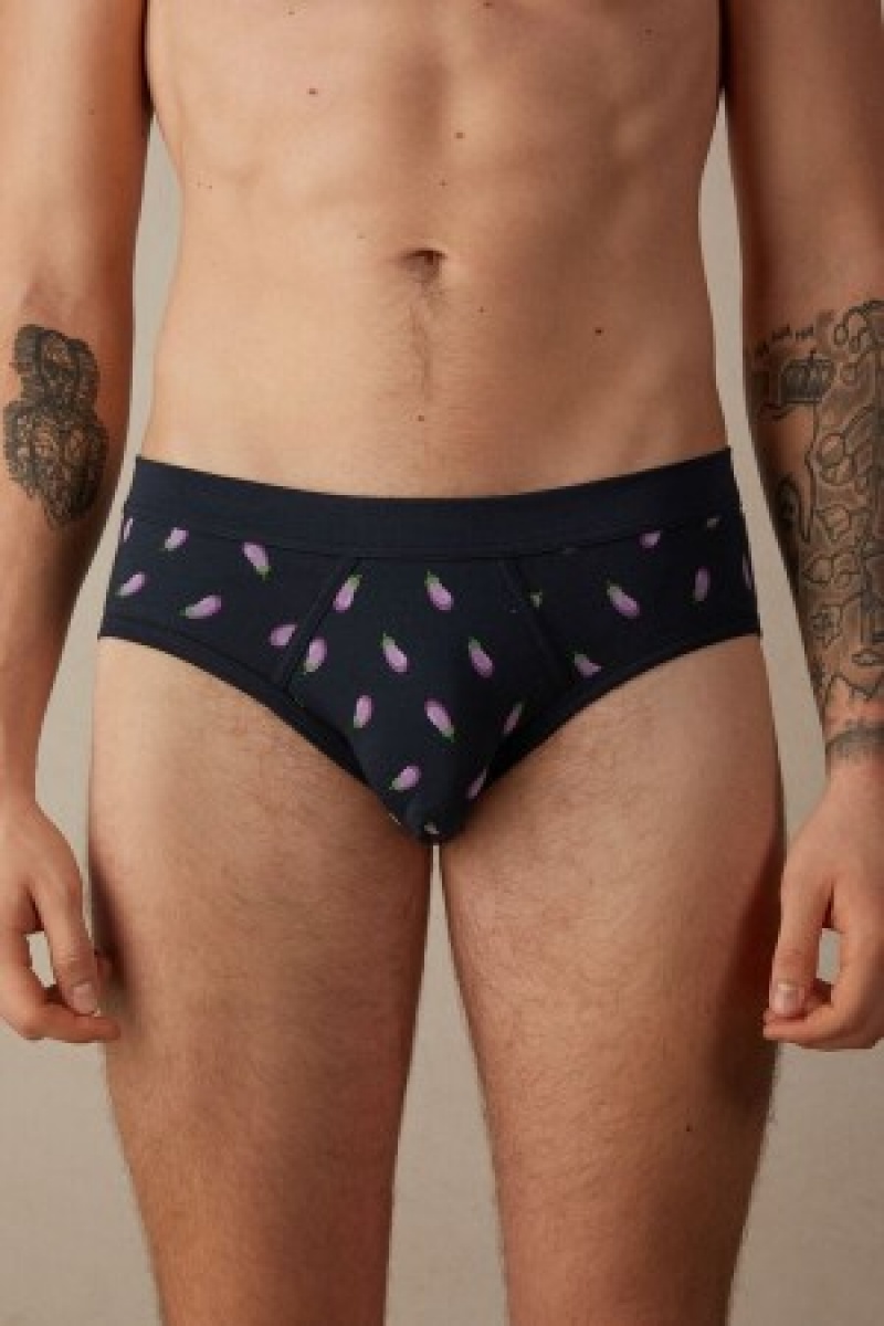 Intimissimi Eggplant Briefs in Stretch Supima® Bomulds Blå | EDKHC23872