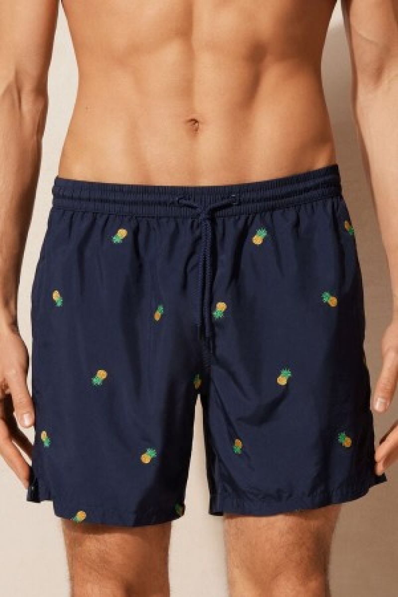 Intimissimi Embroidered Pineapple Swim Trunks Blå | DKQAV17175