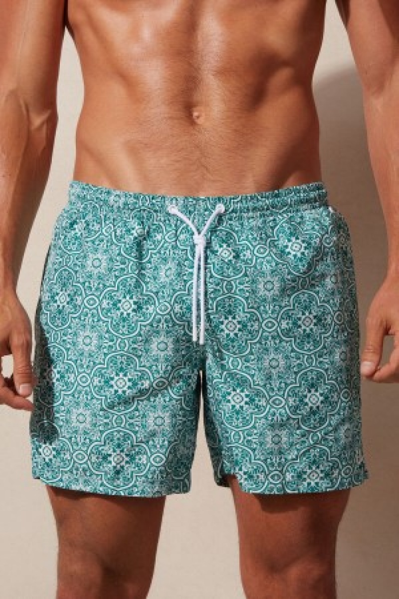 Intimissimi Green Majolica Print Swim Trunks Blå | PDKQX31414