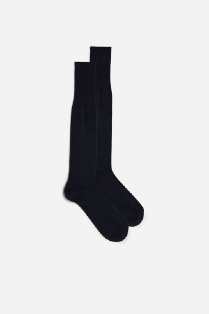 Intimissimi Høje Cashmere-Silk-Bomulds Blend Socks Blå | FDKHY52942