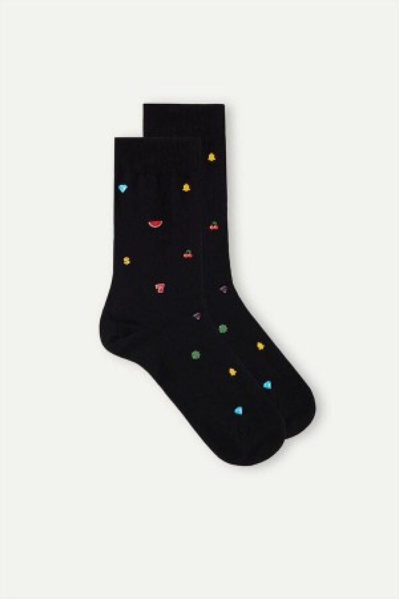 Intimissimi Kort Socks in Patterned Bomulds Sort | XDKBH23960