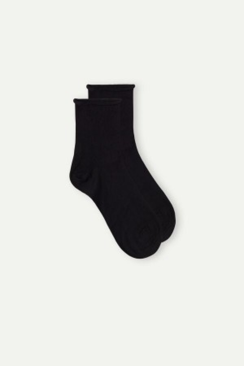 Intimissimi Kort Socks in Stretch Supima® Bomulds Sort | DKZDE72876