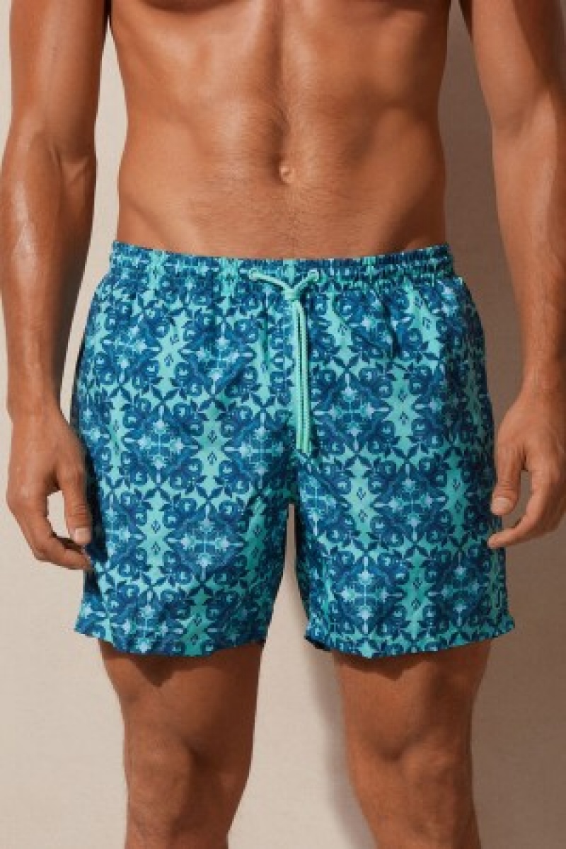 Intimissimi Light Blue Moroccan Print Swim Trunks Blå | DKDFL60002