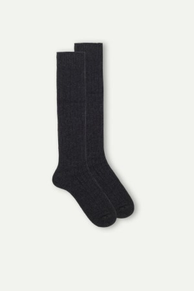 Intimissimi Long Ribbet Socks in Cashmere and Uld Grå | DKJVR18699