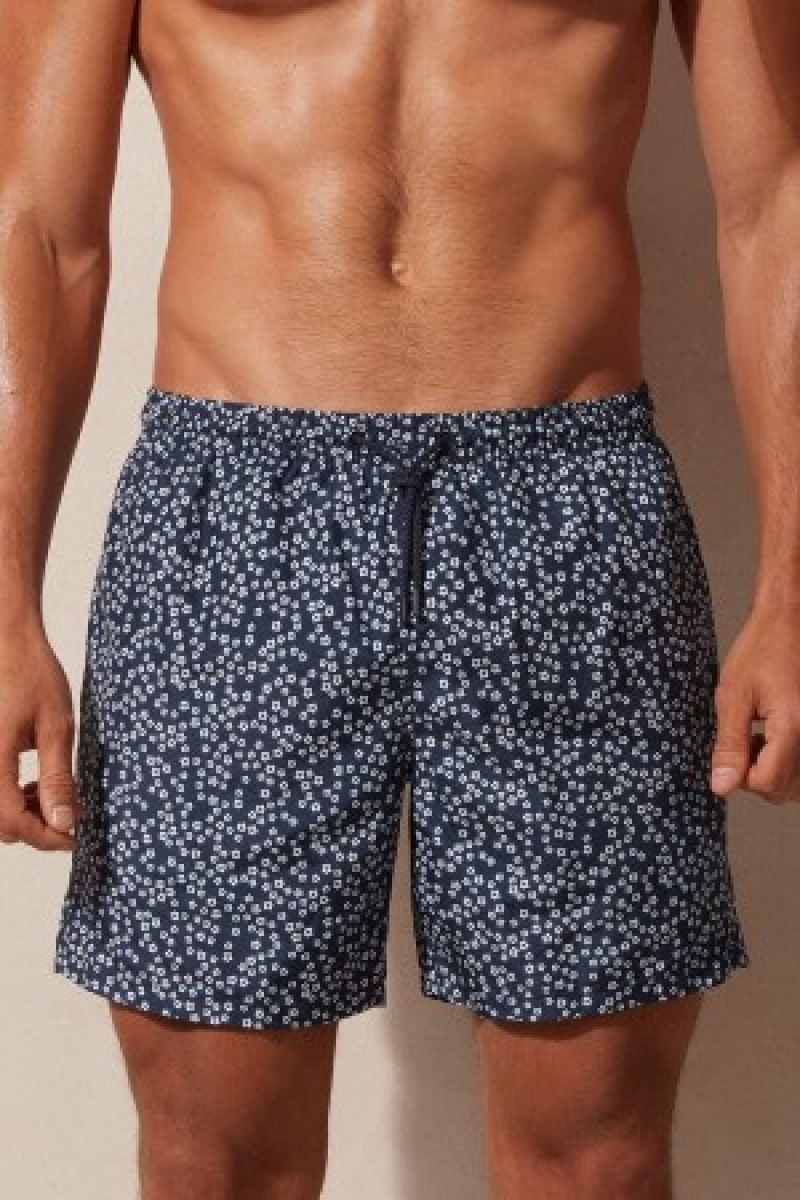 Intimissimi Micro Flower Print Swim Trunks Blå | DKNEJ88991