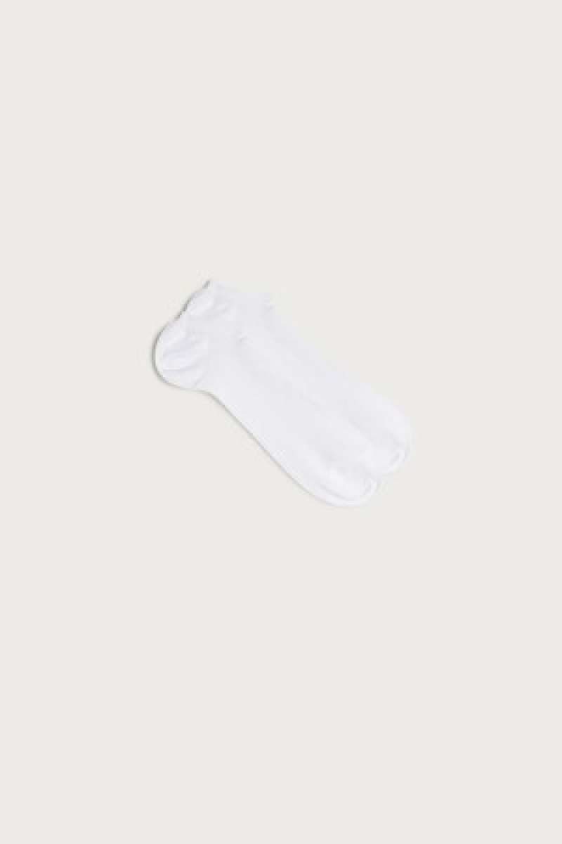 Intimissimi Tartan Bomulds Ribbet Trainer Socks Hvide | DKICD82906