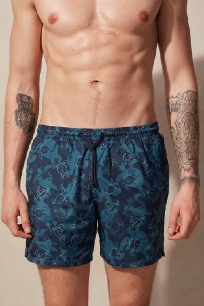 Intimissimi Turtle Print Swim Trunks Blå | PDKQX64839