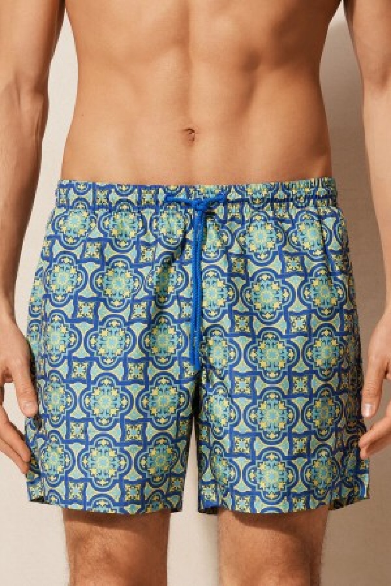 Intimissimi Yellow Majolica Print Swim Trunks Blå | UDKTG27231