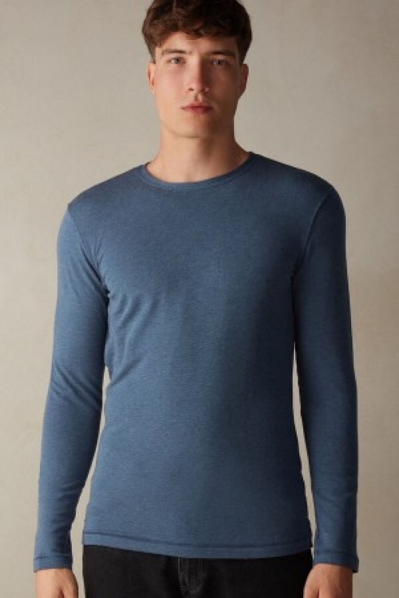 Intimissimi Long-Sleeve Modal-Cashmere Top Blå | DKNZX75540