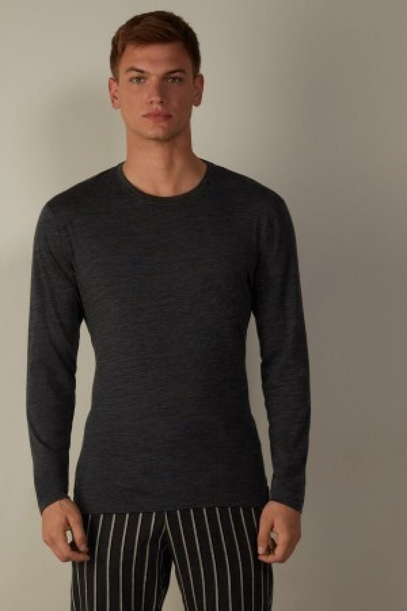 Intimissimi Long-sleeve Crew-Neck Merino-Uld Top Mørkegrå | XDKBH16266