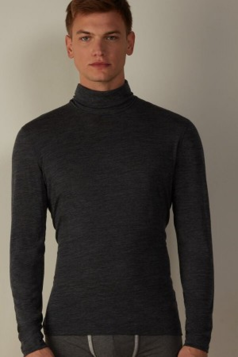 Intimissimi Long-sleeve High-Neck Merino-Uld Top Mørkegrå | DKQCS46080