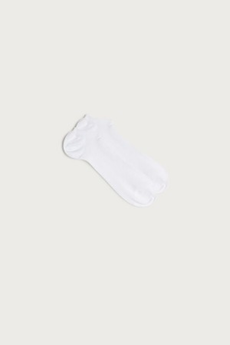 Intimissimi Tartan Bomulds Ribbet Trainer Socks Hvide | PDKER84767